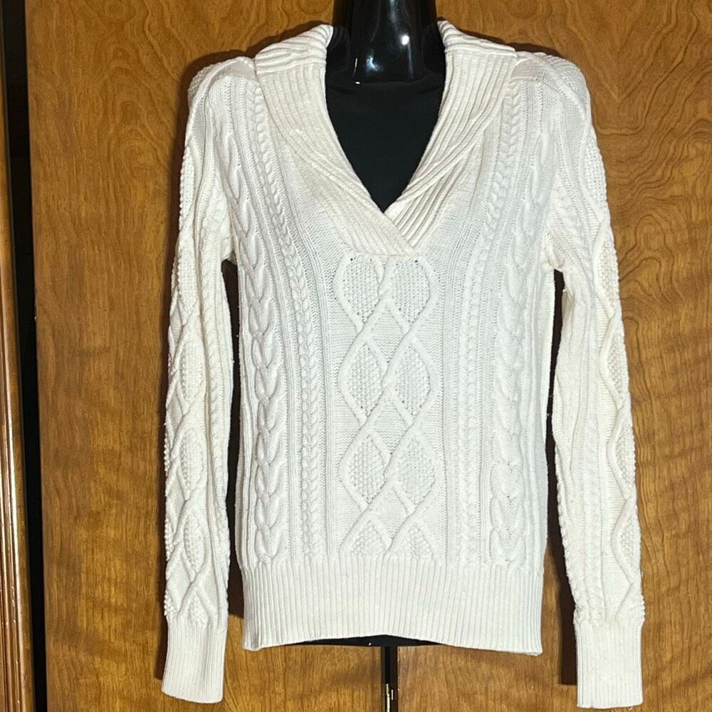 Eddie Bauer Women’s Cream Cable Knit ‎ Shawl Neck 90’s Style Wool Blend